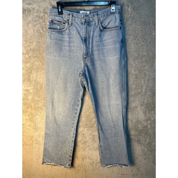 Agolde Jeans Size 29 High Rise Light Wash Distressed Festival Preppy - Picture 1 of 8